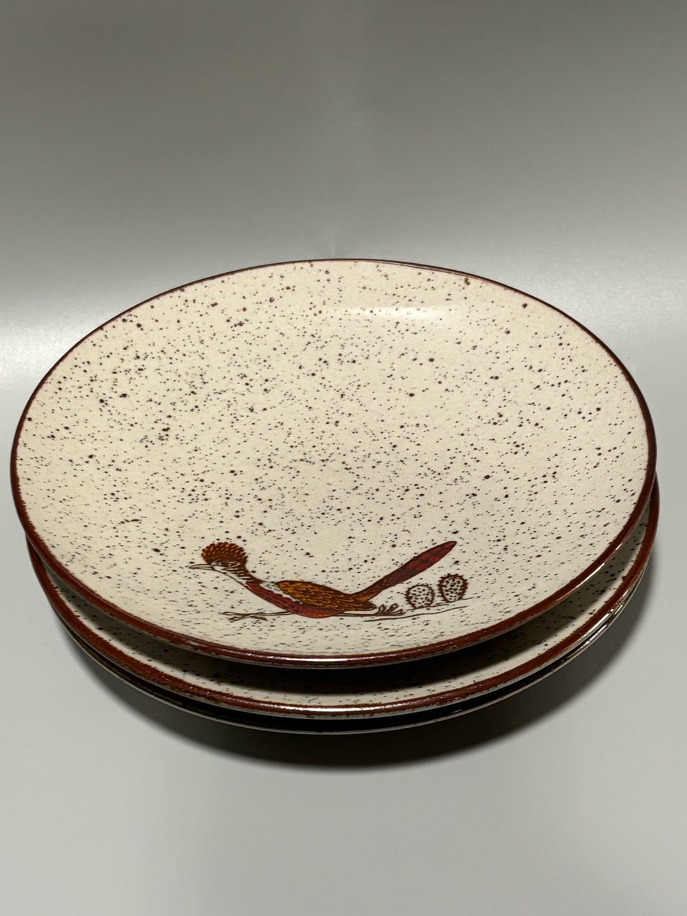 Vintage Otagiri Southwestern Roadrunner Speckled Stoneware Salad Plates Set (3)